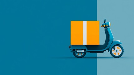 Aufkleber - 3D render of a cartoon style scooter with a delivery box in vibrant colors ready for service isolated on a blank background Large space for text in center Stock Photo with copy space