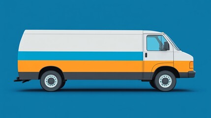 Aufkleber - Cartoon style delivery van with oversized wheels and a large package ready for transport isolated on a clean background 3D render Large space for text in center Stock Photo with copy space