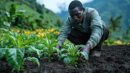 Black man harvest in the field