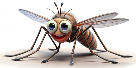 Wall Mural - 3D Cartoon Mosquito with Big Eyes and Grinning, 3D Illustration, Mosquito, Insect, Critter