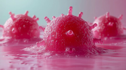 Poster - A highly detailed, 3D-rendered close-up of a virus, with glowing cells and intricate textures, representing a scientific concept or medical imagery