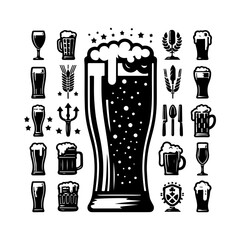 Beer mugs with foam splashing. Beer Glasses Icons. Beer glass symbol vector, icon for web design, logo, app.