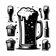 Beer mugs with foam splashing. Beer Glasses Icons. Beer glass symbol vector, icon for web design, logo, app.