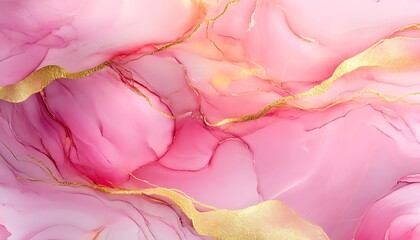 Wall Mural - Abstract pink liquid background with glitter golden line and splash.