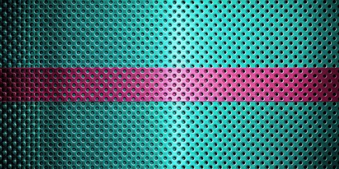 Texture of turquoise and pink perforated metal background with a modern and industrial look