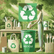 © Thipsuda - Eco-Friendly Recycling Concept''Sustainable Earth and Recycling Symbols''Green Living and Recycling Icons''Environmental Conservation and Recycling''Eco Awareness and Recycling Efforts'