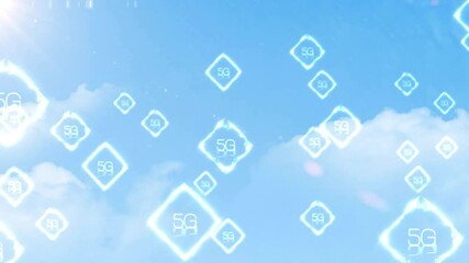 Poster - Animation of 5g texts over clouds and blue sky
