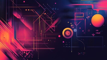 Poster - a dynamic visual of abstract digital graphics and geometric shapes in bold colors, showcasing a high