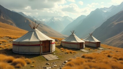 Wall Mural - Scenic Mountain Yurts in Autumn