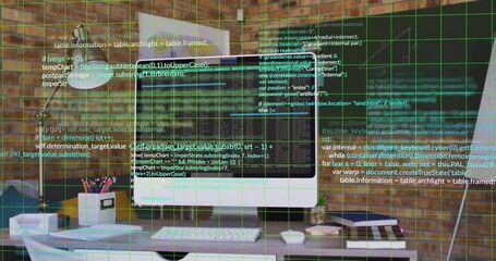 Poster - Animation of digital data processing over computer on desk