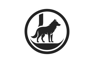 A Animal logo vector art illustration with an wolf icon in a circle featuring a modern, elegant shape with an underline, merged with the initials JG, placed on a solid white background vector art illu