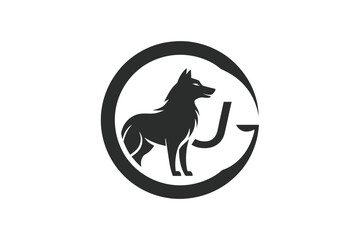 A Animal logo vector art illustration with an wolf icon in a circle featuring a modern, elegant shape with an underline, merged with the initials JG, placed on a solid white background vector art illu