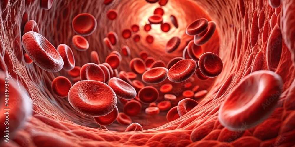 Red Blood Cells Flowing Through a Vein, 3D Illustration, Microbiology ...