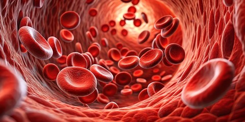 red blood cells flowing through a vein, 3d illustration, microbiology , circulatory system , blood c