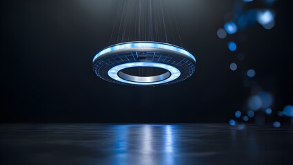 Blue circular light stage technology on a dark background