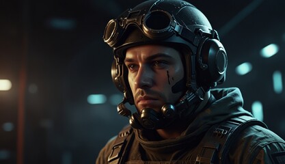 Futuristic Soldier Portrait in Helmet