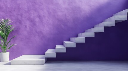 Wall Mural - futuristic 3d render of concrete stairs against stylish purple wall background