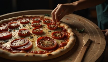 Delicious Tomato Pizza Preparation Scene