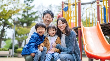 Happy Families: Parents and Kids Enjoying Playtime at a Vibrant Playground