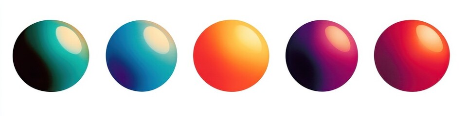 Wall Mural - sphere with blue and teal gradient, sphere with teal and green gradient, sphere with orange and yellow gradient, sphere with orange and red gradient, sphere with red and magenta gradient, sphere with 