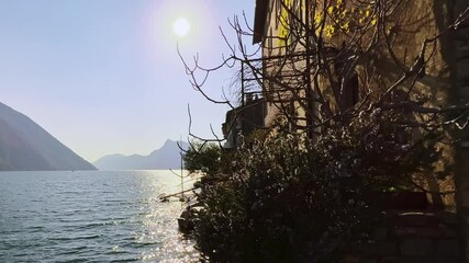 Canvas Print - The sunset over Ceresio in Gandria, Ticino, Switzerland