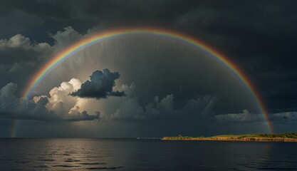 Wall Mural - Vibrant Rainbow Over Stormy Waters