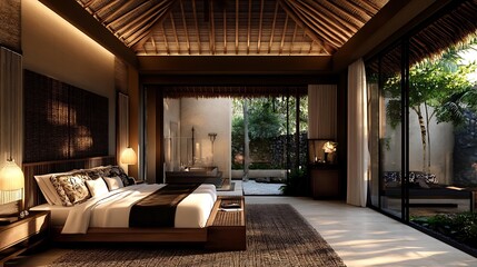 Wall Mural - Luxurious Tropical Bedroom with Garden View