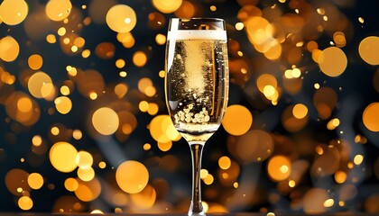 elegant champagne flutes sparkling with golden bubbles against a dreamy bokeh backdrop for a luxurio