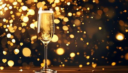 Elegant champagne flutes sparkling with golden bubbles against a dreamy bokeh backdrop for a luxurious Valentines Day celebration