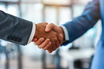 Wall Mural - Partner up and pursue your goals together Cropped shot of two businesspeople shaking hands in a modern office