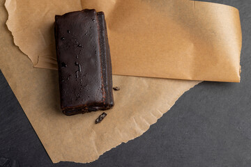 close-up of a piece of cake with nuts and cottage cheese