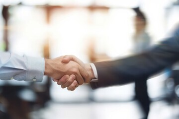 Wall Mural - Opportunity is always out there Defocused shot of two businesspeople shaking hands in an office