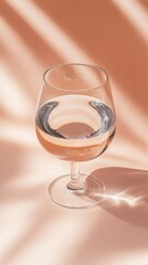 Poster - Glass of water casting shadows on a peach background, abstract minimalism concept