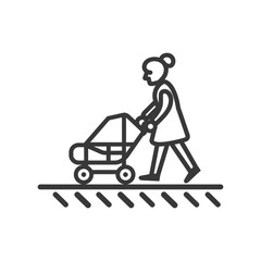 Wall Mural - A person pushing a stroller with four wheels across a striped surface