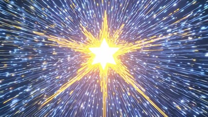 Poster - Brilliant star explodes in hyperspace, radiating vibrant streaks of light and colorful particles in all directions, symbolizing the birth and death cycle of stars in the universe