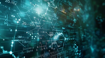 Close-up of detailed science formulas on a clear computer screen, luminous and sharp. 32k, full ultra hd, high resolution