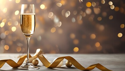 Champagne Toast with Elegant Flutes and Golden Ribbon in Soft Bokeh Background for Wedding Invitations and Celebratory Themes