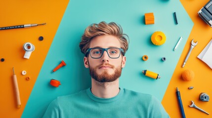 Sticker - An engineer working on a prototype for a new product, with a workbench filled with tools and components, reflecting the iterative nature of product development.