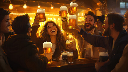 Wall Mural - friends celebrating in a bar