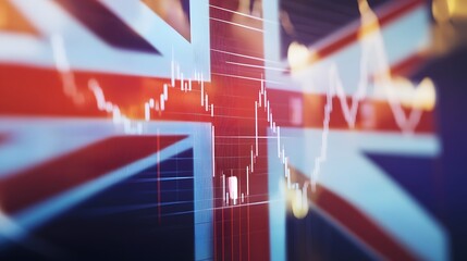 Poster - A close-up of a stock chart superimposed on the British flag.