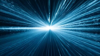 Poster - Vibrant blue light streaks speed towards a bright white spot, creating a futuristic design, exuding energy and power. Illuminated and glowing, it captures the essence of technology in cyberspace