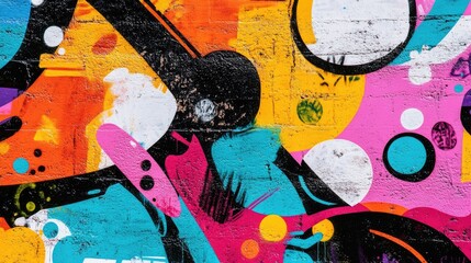 Poster - A vibrant street art mural with bold, colorful graffiti on a city wall, showcasing urban creativity and the dynamic use of color in public art