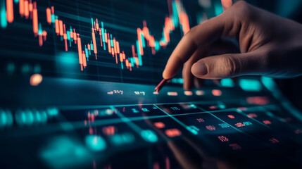 Poster - Stock market analysis, business, finance and investment. Finance analyst analyzing stock market trading graph, economic growth chart, planning and strategy, business investment with financial report.