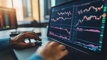 Poster - Stock market analysis, business, finance and investment. Finance analyst analyzing stock market trading graph, economic growth chart, planning and strategy, business investment with financial report.
