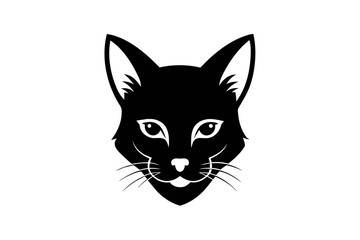 Wall Mural - A cat head icon, featuring a modern stylish shape with an underline, set on a solid white background vector art illustration