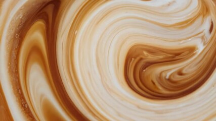 Fototapete - Abstract background of brown and white liquids mixing, creating a mesmerizing and artistic pattern. The swirling motion captures the fluidity and beauty of the colors blending together