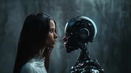 Studio Face to Face Human and AI Robot