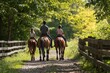 © vasyan_23 - Family horseback ride through sunlit forest path