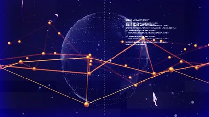 Poster - Animation of network of connections over data processing on black background