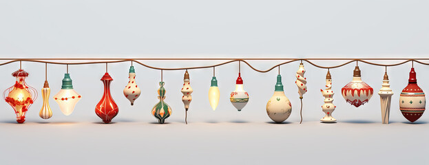 Poster - Christmas themed lamps and garlands with cozy holiday lights. Xmas ornament with shiny toys.